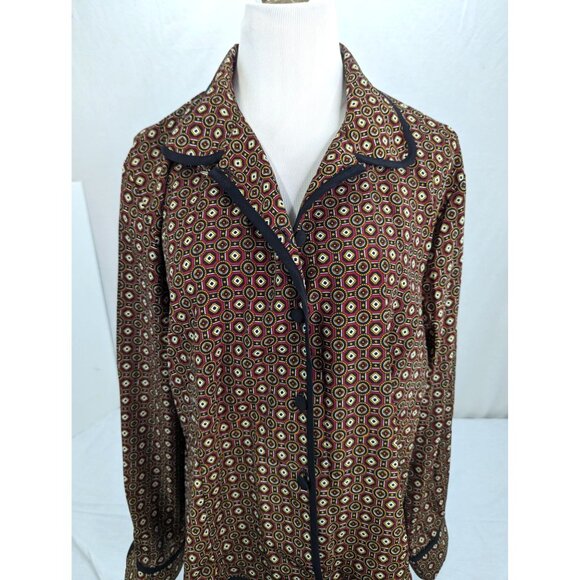 Bora Bora Women Long Sleeve Blouse with Fabric Buttons Geometric Design Size XL - Picture 3 of 10